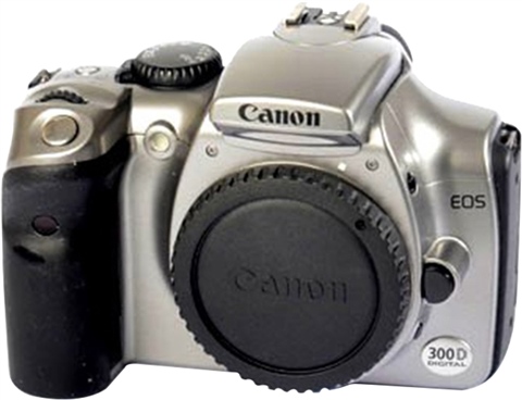A Canon EOS 300D digital camera and accessories